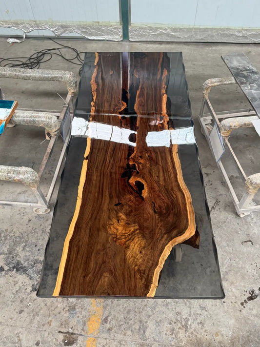 CT030 Industrial Ebony Epoxy Wood Conference Table handcrafted epoxy wood table for meeting spaces