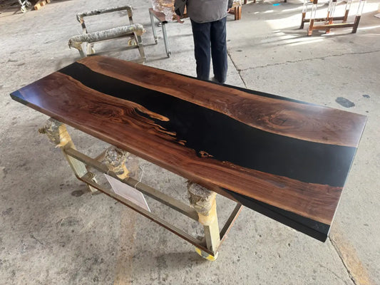 DT004 Custom Black Walnut Live Edge Epoxy Dining Table handcrafted epoxy wood table