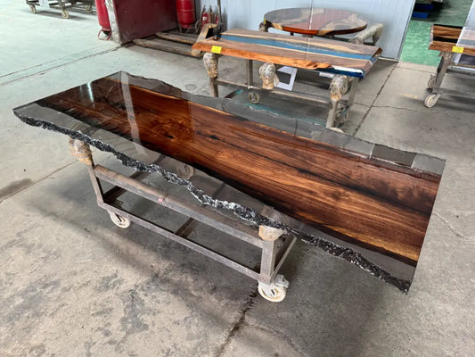 DT028 Custom Black Walnut Live Edge Epoxy Dining Table handcrafted epoxy wood table