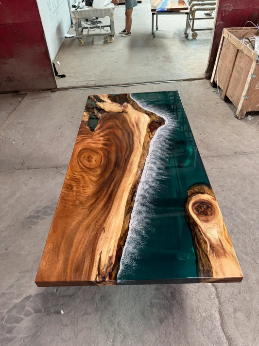 DT035 Luxury Walnut Epoxy Dining Room Table handcrafted epoxy wood table