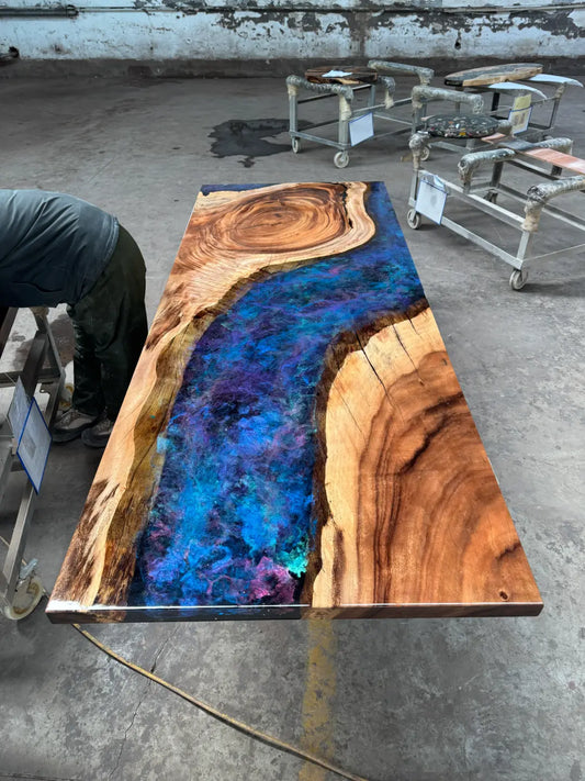CT002 Custom Epoxy Resin River Conference Table handcrafted epoxy wood table for meeting spaces