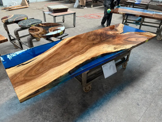 CT010 Custom Epoxy Resin River Conference Table handcrafted epoxy wood table for meeting spaces