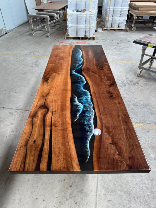 Custom Black Walnut Live Edge Epoxy Conference Table CT022