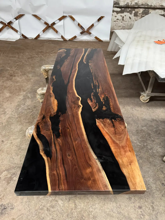 DT013 Custom Black Walnut Live Edge Epoxy Dining Table handcrafted epoxy wood table