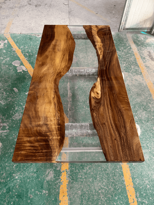Clear Epoxy River Table in Walnut – ET004